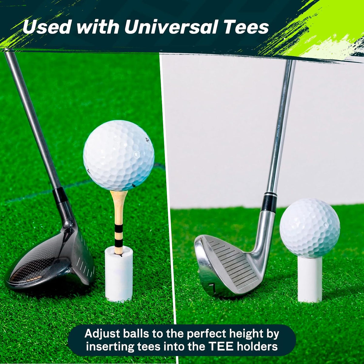 Golf Mat Tee Set, 5/11 Pack Rubber Tees with 40 Pack Bamboo Golf Tees for Practice Mats, Driving Range & Golf Simulator