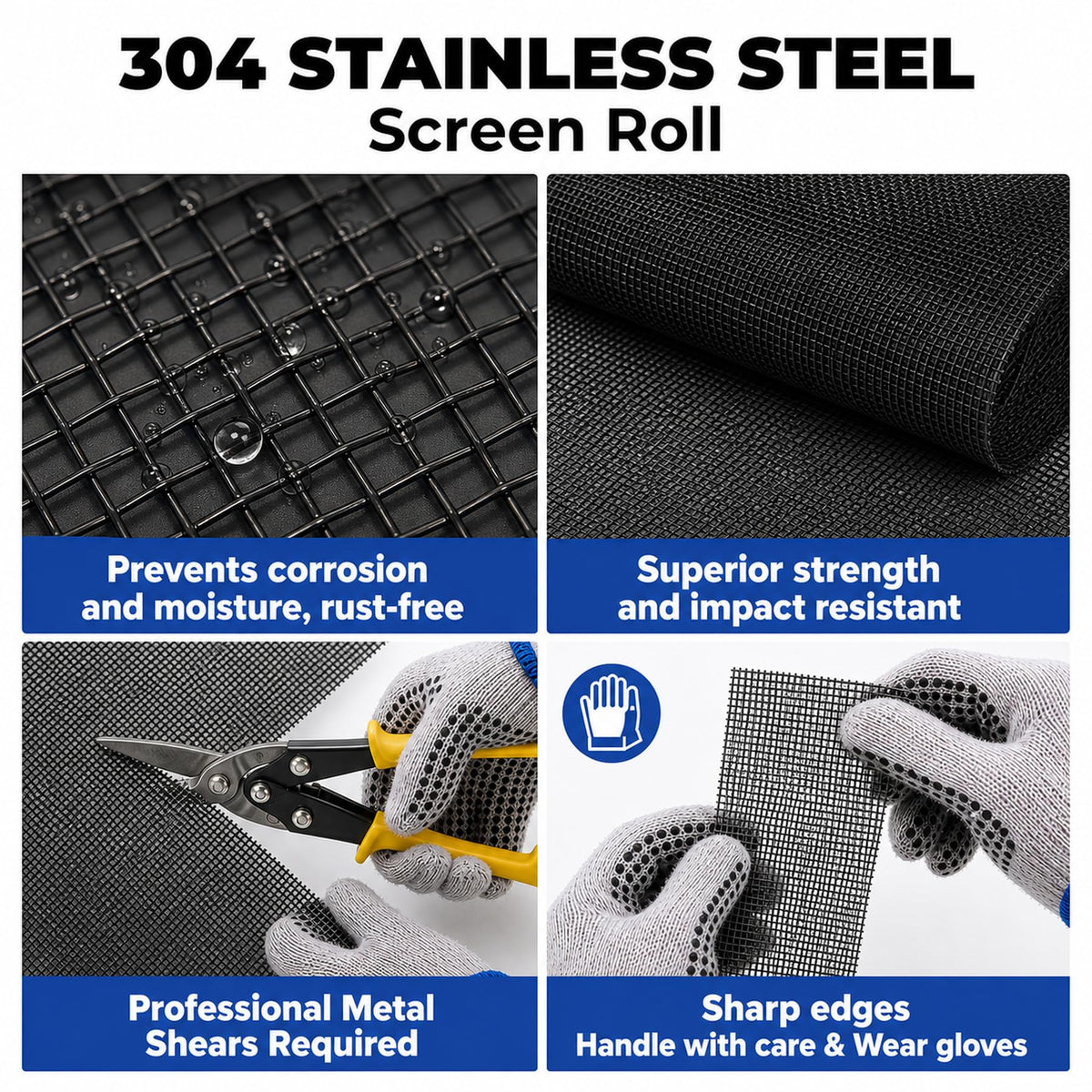 47in x 10ft Black 304 Stainless Steel Window Screen Mesh Roll