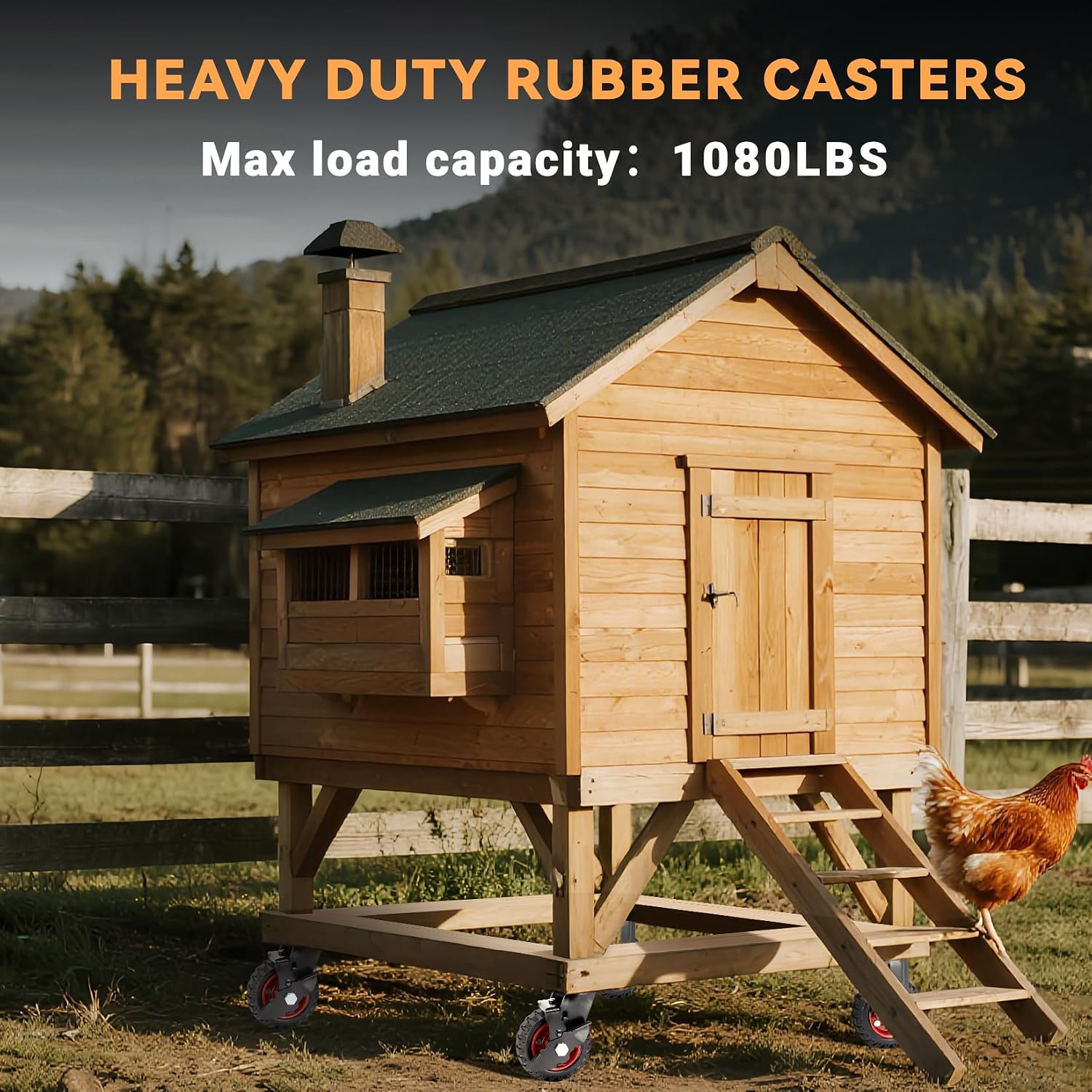 5 Inch Heavy Duty Caster Wheels Set of 4, 1080 LBS Outdoor Industrial Wheels Swivel Large Rubber Casters with Brake