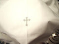 White Linen Altar Cloth with Silver Cross Embroidery 18 inches Square