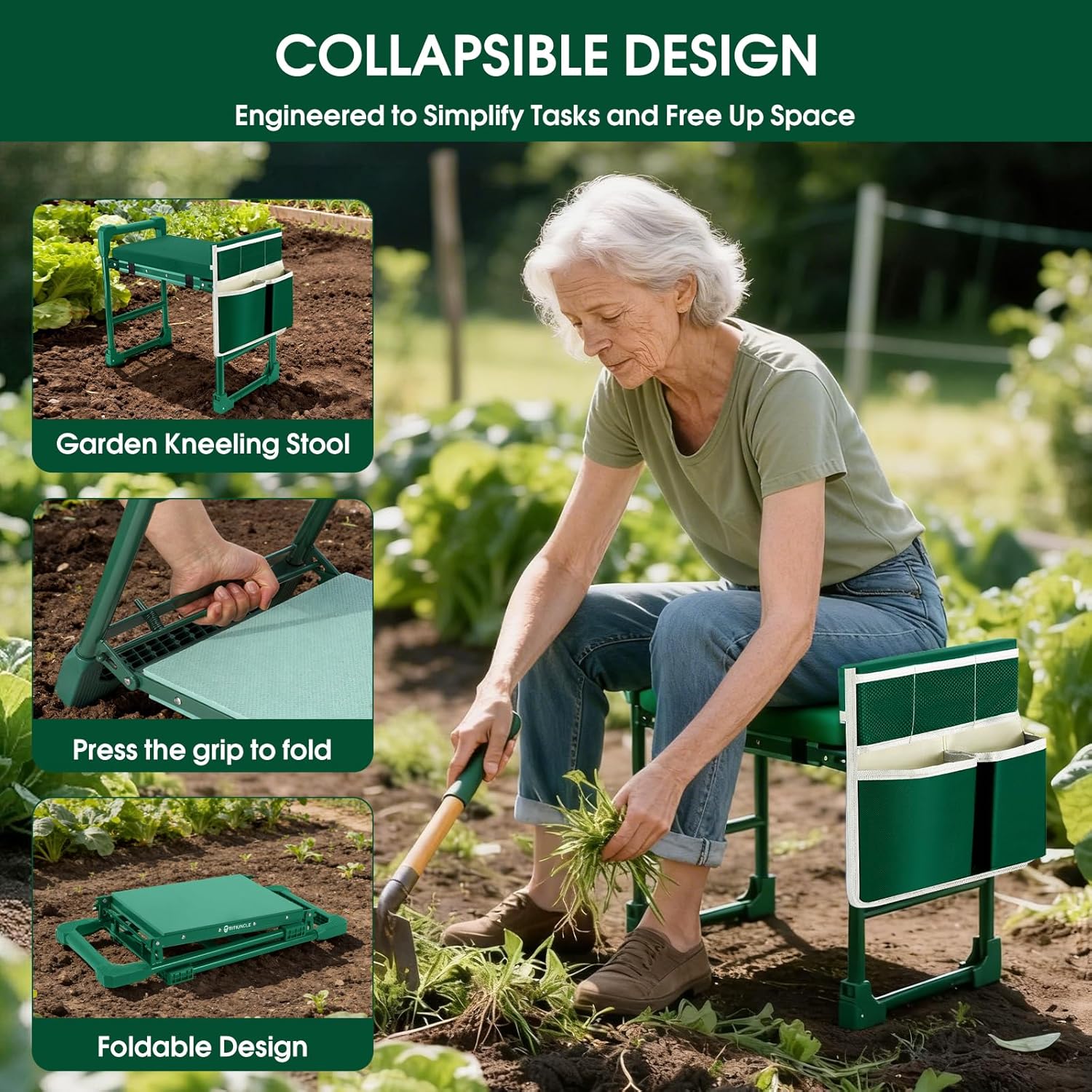 Garden Kneeler and Seat for Seniors: Heavy Duty 420 LBS Support Anti-Tip Multifunctional Gardening Stool Bench with