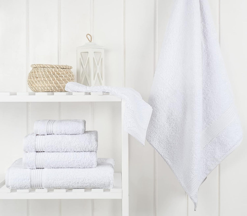 100% Cotton Turkish Towel Set, Soft Absorbent Quick Dry, 6 Piece Towel Set, Snow White