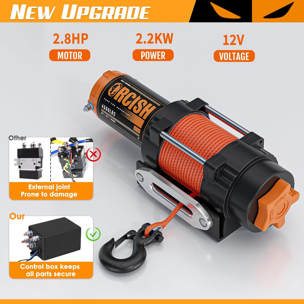 4500 LB 12V Electric Winch, ATV/UTV Winch Kit with Synthetic Rope