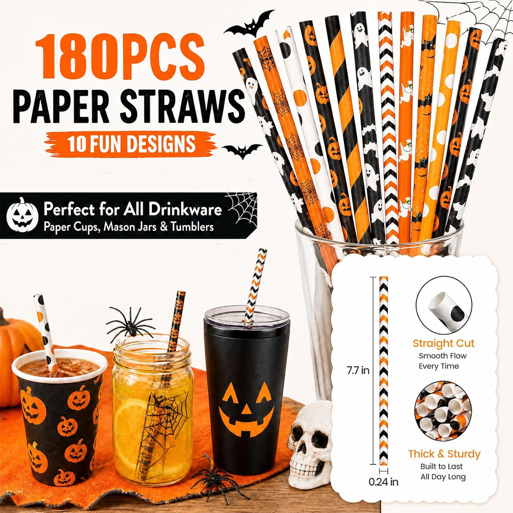 180 PCS Halloween Paper Drinking Straws