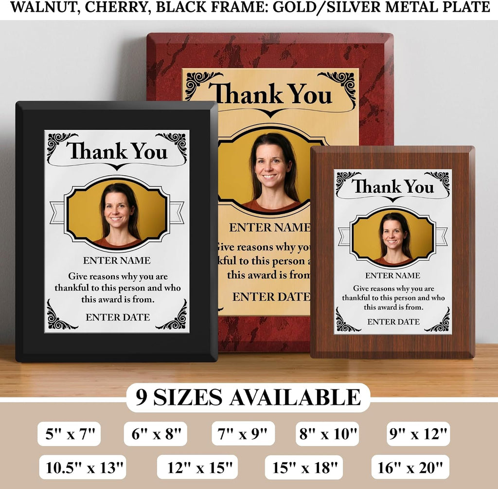 Personalized Thank You Award Plaque - Custom Appreciation & Service Gift | Upload Own Photo & Text, Full-Color