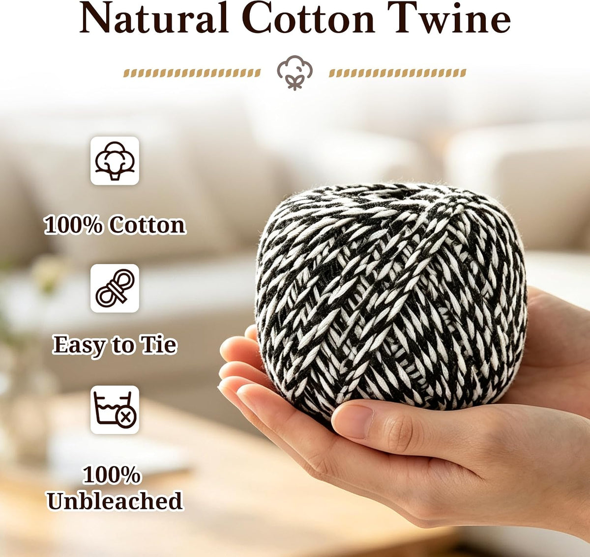 Cotton Twine 328 Feet, Bakers String for Craft, Gift Wrapping (White Black)