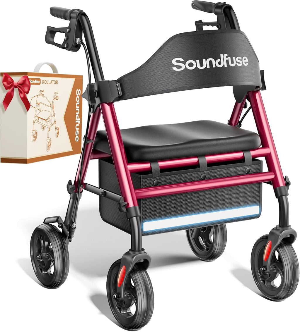 Walkers for Seniors, Rollator Walker with Seat, 8" All Terrain Wheels, Double Support Bar, 16" Ergonomic Arc Seat and