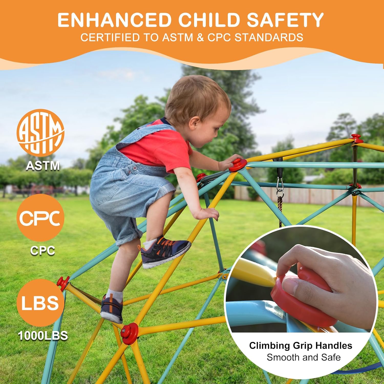 10FT Climbing Dome with Swing – Kids Jungle Gym for Ages 3-10, 1000LB Capacity Geometric Dome Climber, Anti-Rust