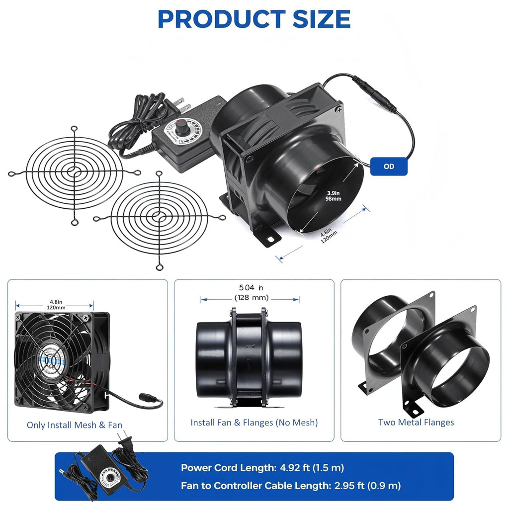 4" Axial Exhaust Fan, DC12V Air Fume Smoke Extractor