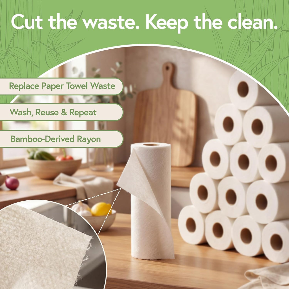 Reusable Bamboo Paper Towels, 20 Sheets, 6 Rolls