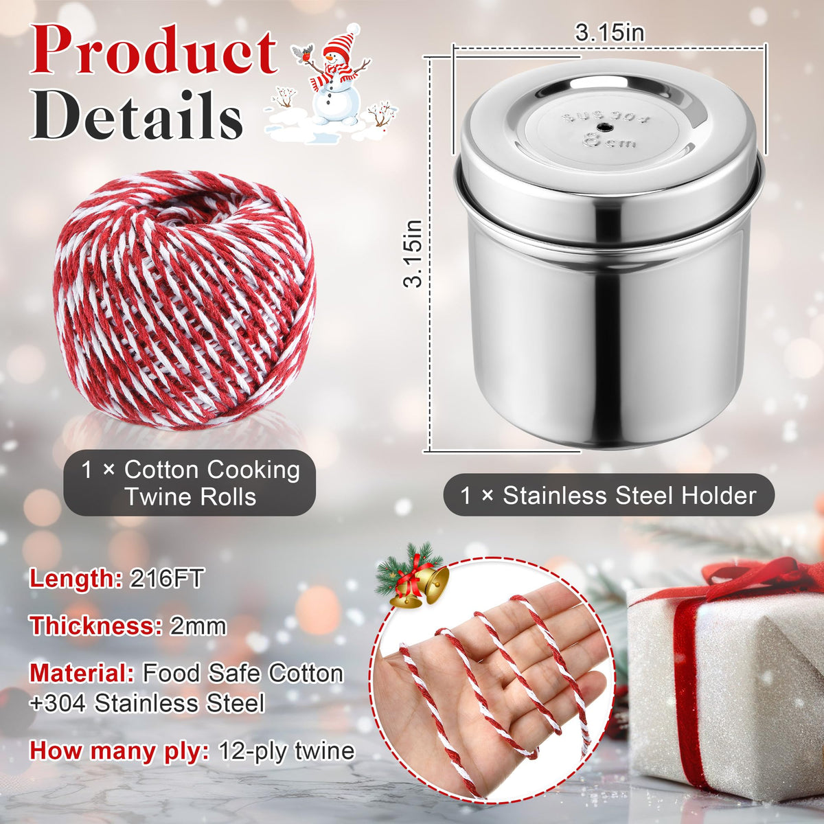 1 Set Kitchen Twine with Stainless Steel Dispenser Butcher Twine, Red