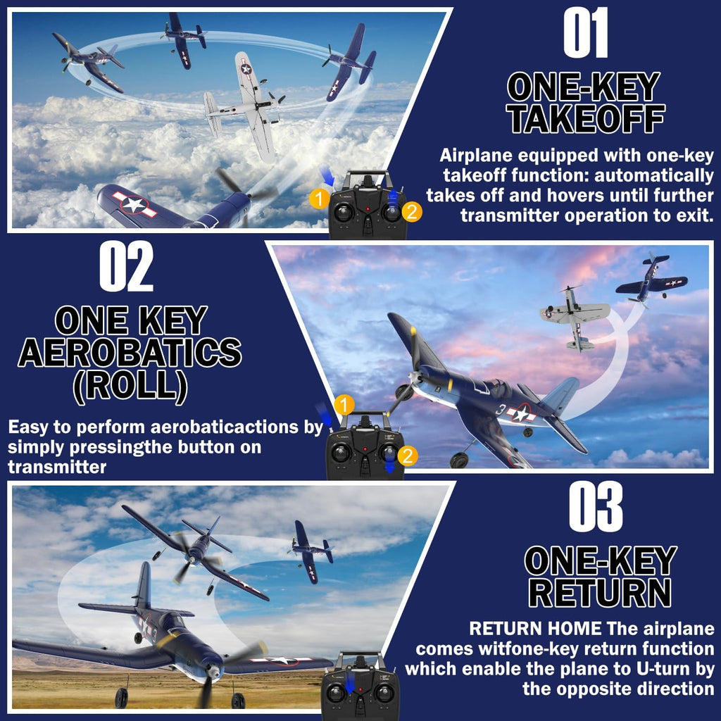 4 Channel RC Plane - Ready to Fly Aerobatic Aircraft, Easy Control for Beginners, F4U Corsair RC Airplane Best Gift