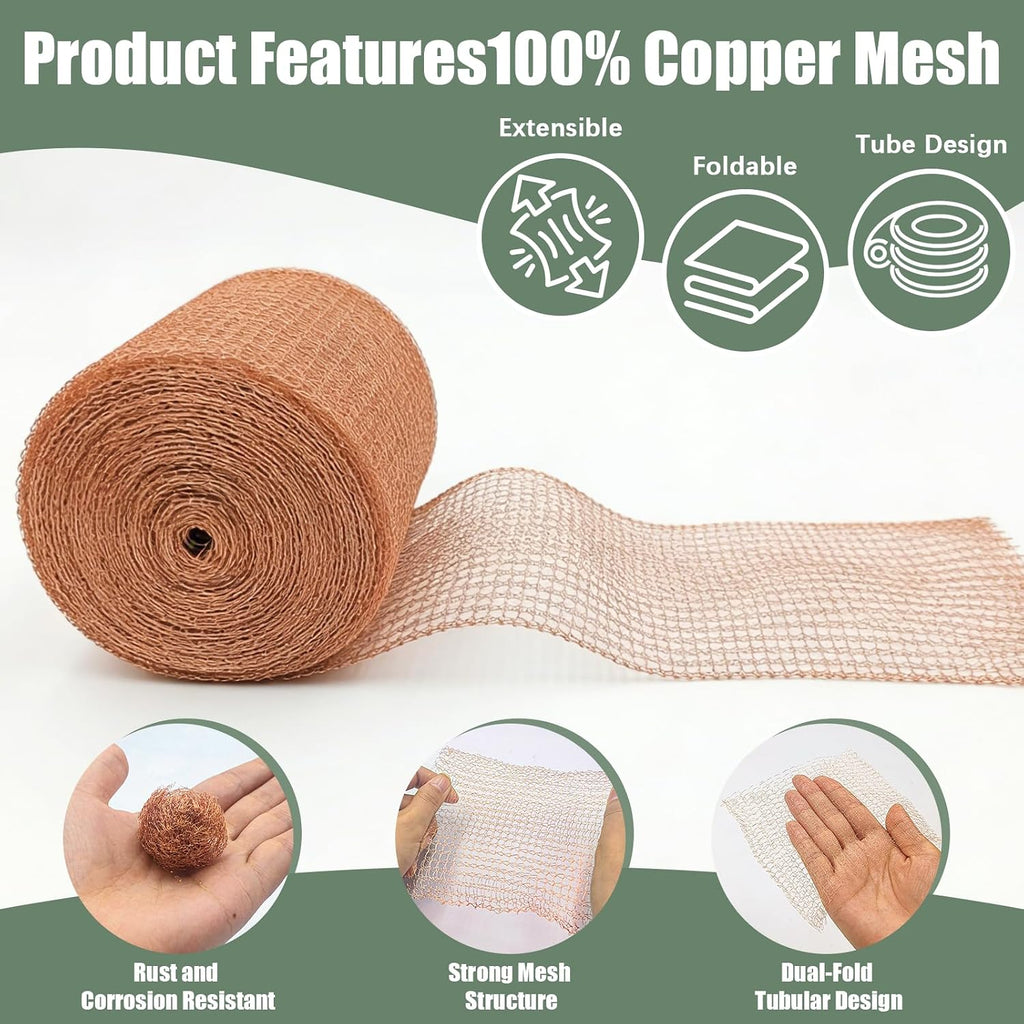 Copper Mesh Rodent Control, 5" x 100 ft Rustproof Copper Mesh Roll 100% Premium Copper Wool for Sealing Holes, Blocks