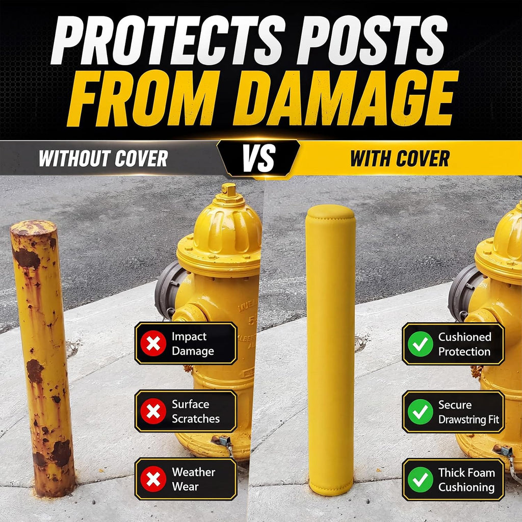 2 Pack Neoprene Safety Bollard Cover, 0.16" Thick Fits up to 60 x 7 Heavy Duty Flat Top Bollard Post Sleeve with