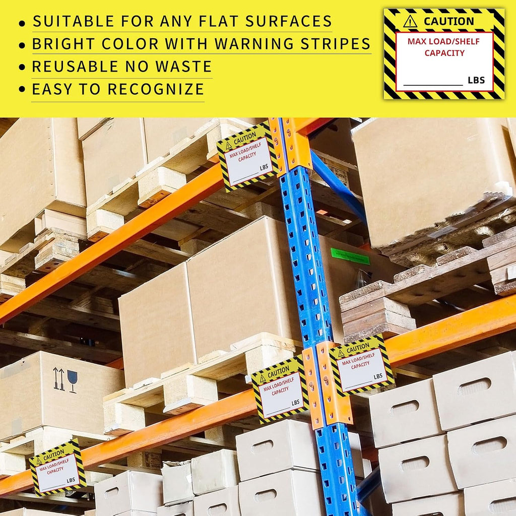 100 Pcs Pallet Rack Capacity Labels 3 x 4 Inches Pallet Racking Caution Max Load Shelf LBS Warning Stickers Bright