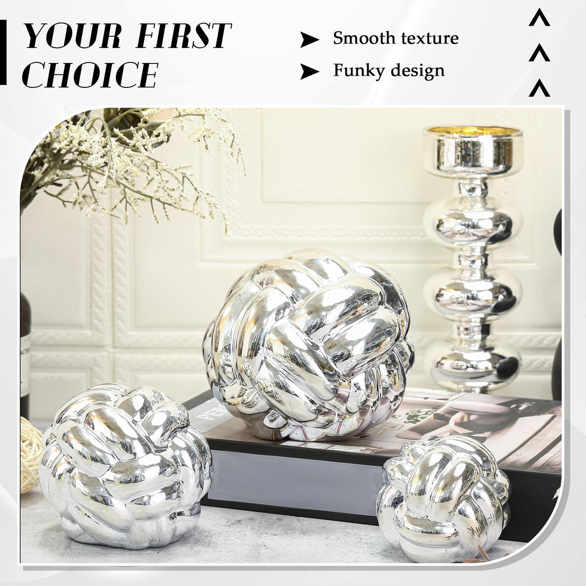 Wenqik Silver 3 Pcs Knot Decor Chain Link Living Room Decor, 3 Sizes