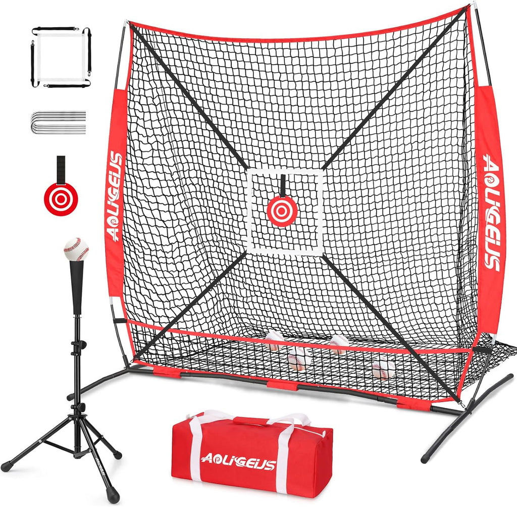 6'x6' Baseball Softball Pitching Net Practice Net,Batting Tee | Baseball Pitching Net with Batting Tee Strike Zone