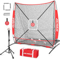 6'x6' Baseball Softball Pitching Net Practice Net,Batting Tee | Baseball Pitching Net with Batting Tee Strike Zone