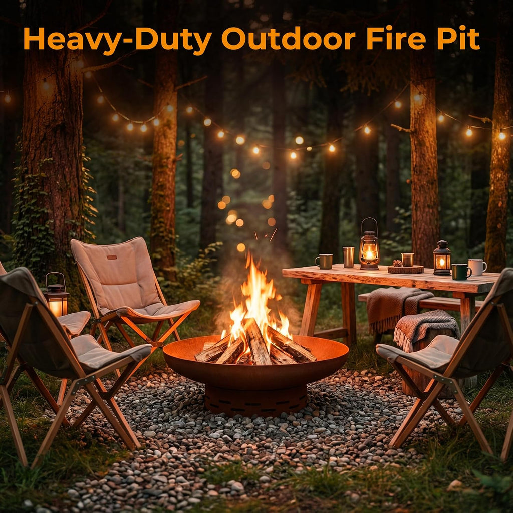Fire Pit for Outside Wood Burning, 27.5 Inch Round Firepit Bowl Outdoor and Patio, Heavy-Duty Steel Bonfire Pit