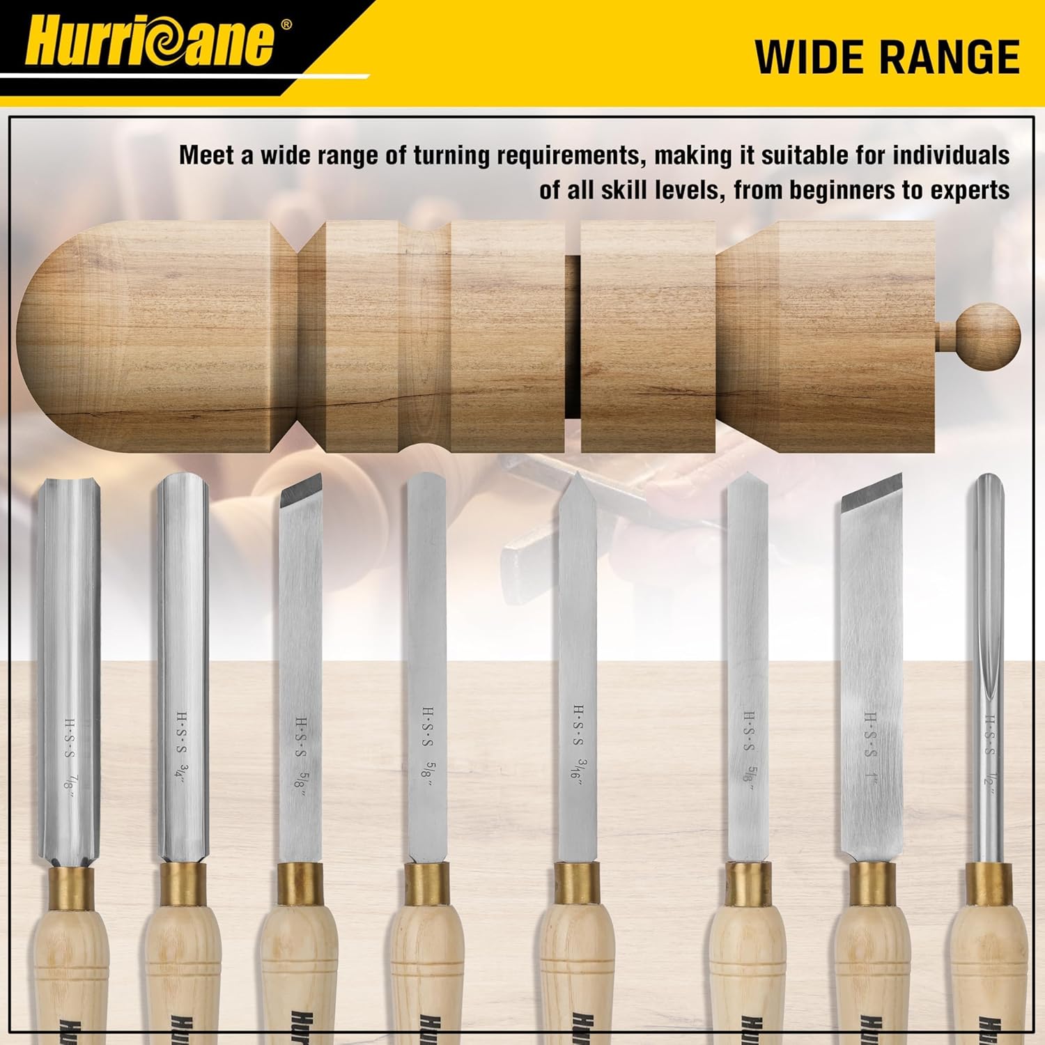 8pc Wood Lathe Chisel Set, M2 HSS Wood Turning Tools with 10" Solid Hardwood Handles, Lathe Tool Kit for Beginners