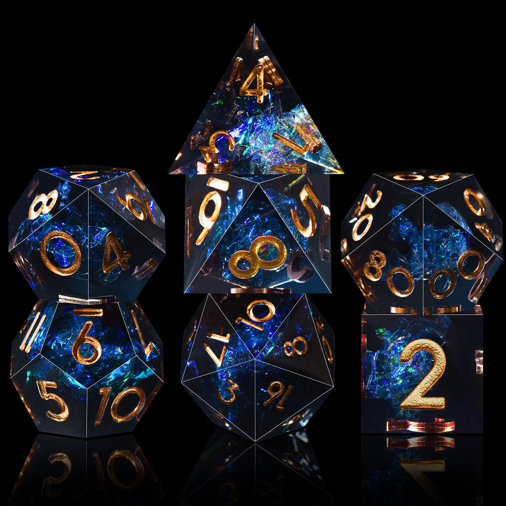 7-Die RPG Dice Set, Handmade Sharp Edge Polyhedral Dice