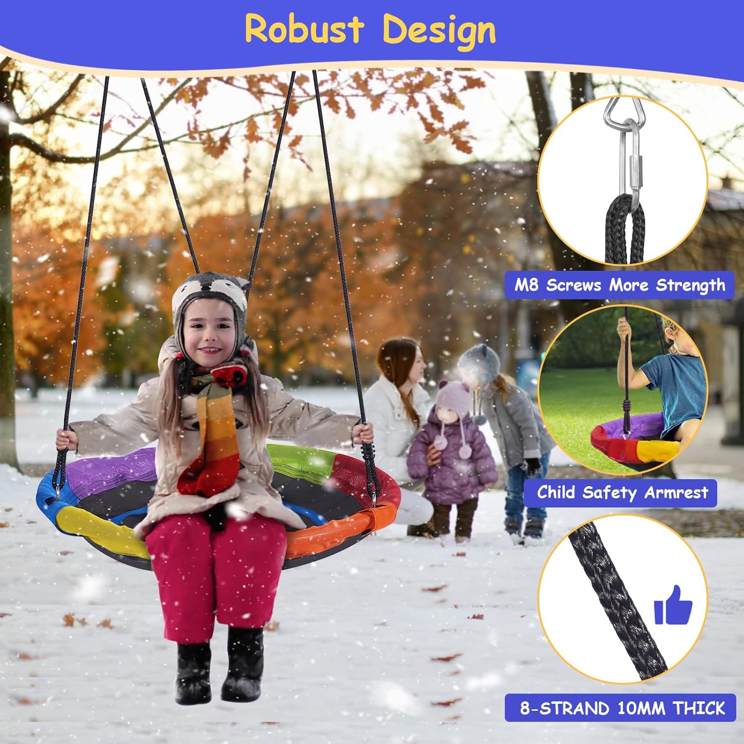 Swing Set for Backyard with Kids Slide 440lbs Heavy-Duty Metal A-Frame 1 Saucer Swing Seat 1 Swings Seat & 1 Slide