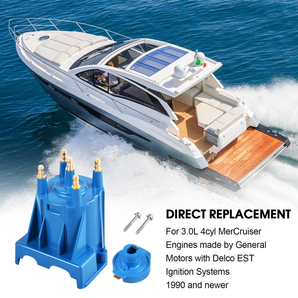 Ignition Tune Up Kit with Distributor Cap and Rotor and Spark Plug Wires Set Replacement for 3.0L 4cyl MerCruiser Engines Made by GM with Delco EST Ignition Systems - Replace 811635Q2, 816761Q14