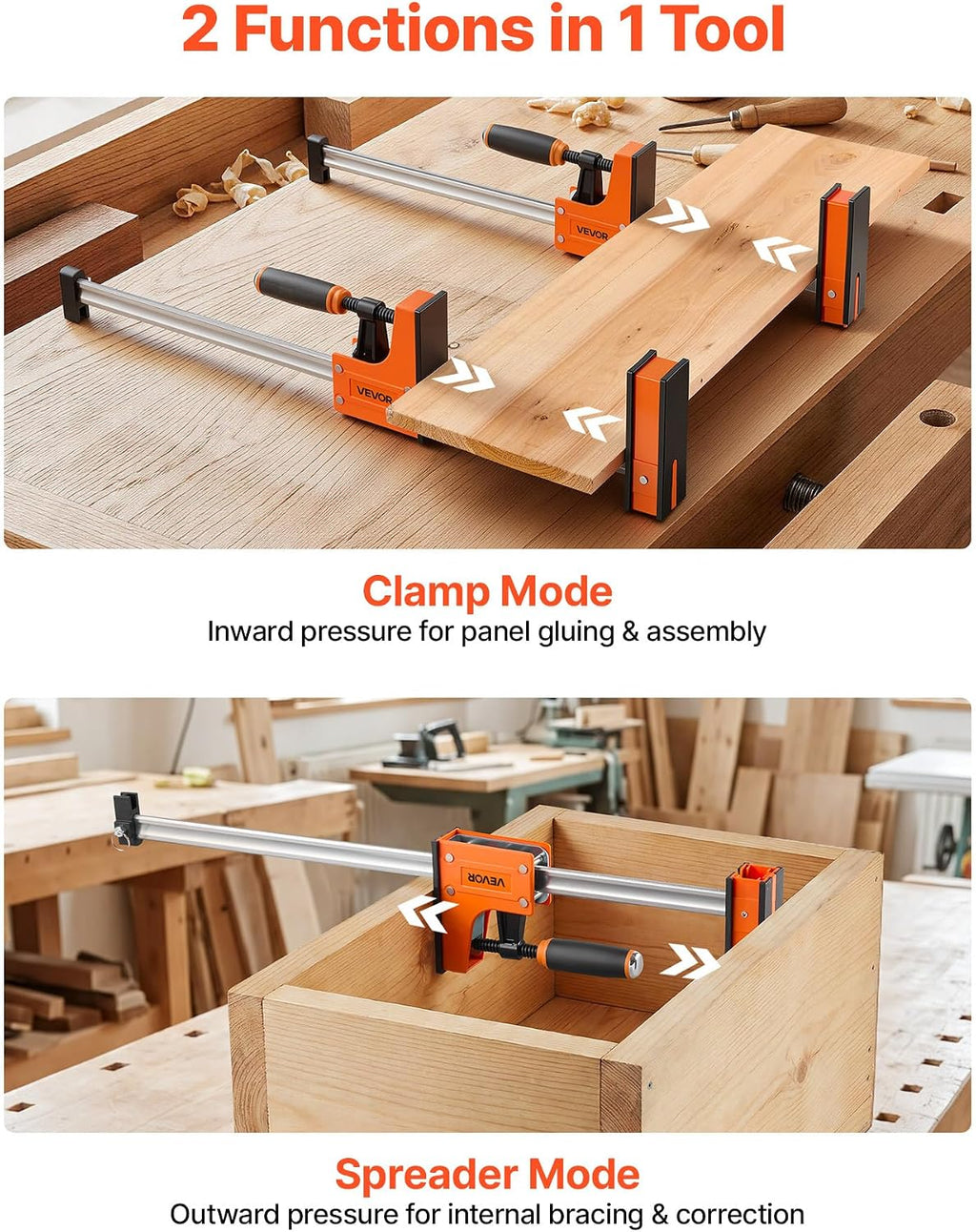 Bar Clamps for Woodworking, 4-Pack, 24" Opening F Clamps, 1500 lbs Load Limit, Clamp/Spreader 2 Modes, Soft Rubber