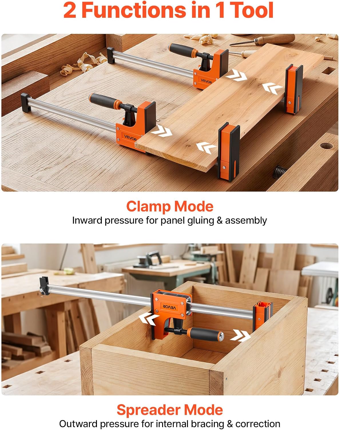 Bar Clamps for Woodworking, 4-Pack, 24" Opening F Clamps, 1500 lbs Load Limit, Clamp/Spreader 2 Modes, Soft Rubber