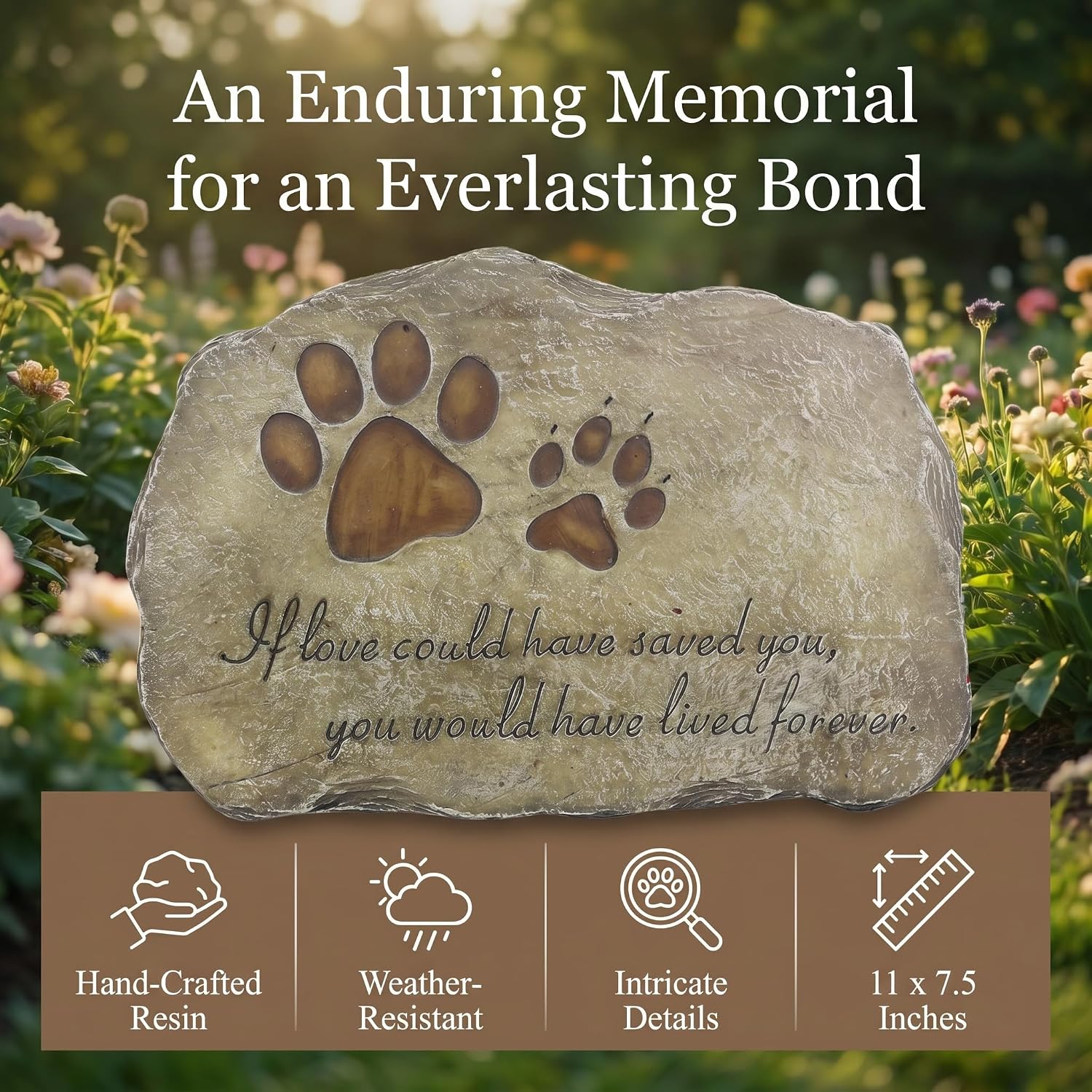 Paw Prints Dog Pet Memorial Stones, Pet Garden Stone Grave Marker for Dog or Cat, Hand-Painted Pet Memorial Gift Loss