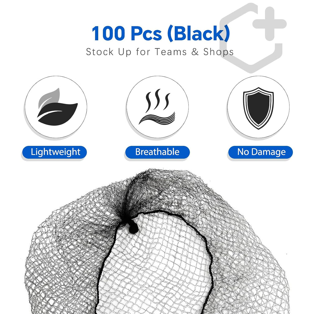 100-Pack 26-Inch Black Nylon Hair Net for Food Service Workers