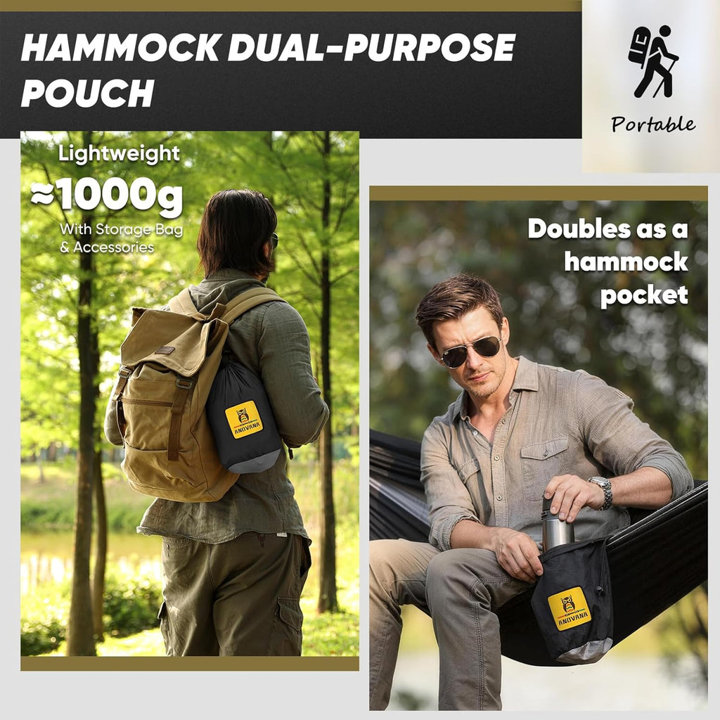 Camping Hammock with Mosquito Net, 500 lbs Portable Hammock with Tree Straps, 2-in-1 Double/Single Travel Hammock