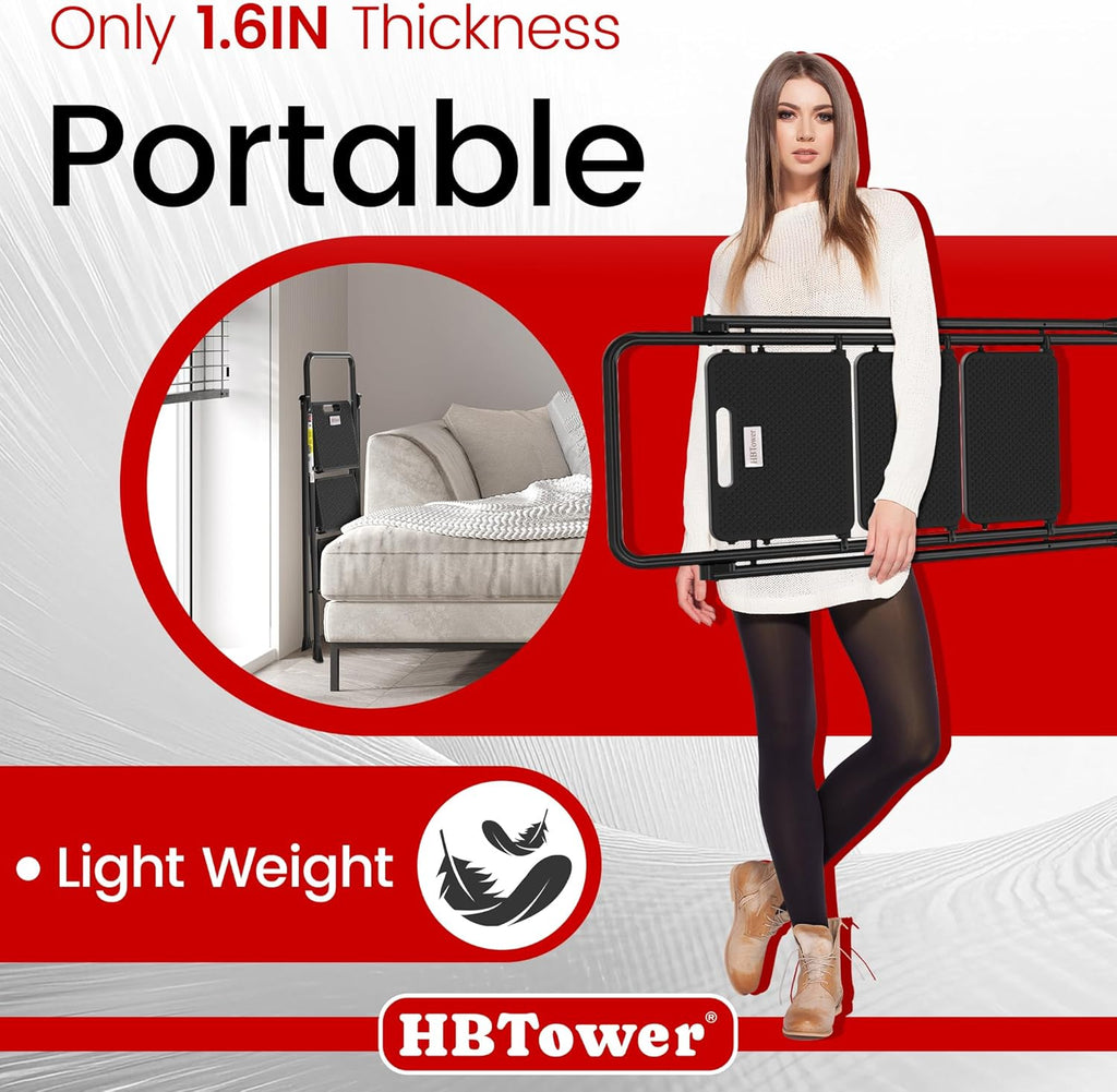 Step Ladder, Folding Step Stool with Wide Anti-Slip Pedal, Sturdy Steel Ladder, Convenient Handrail, Lightweight