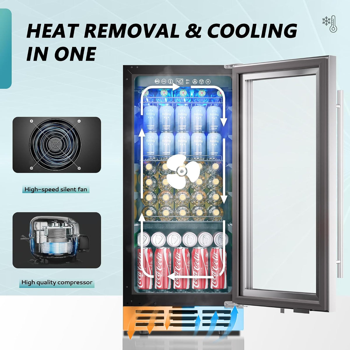 15 Inch Beverage Refrigerator, 127 Can Under Counter Refrigerator