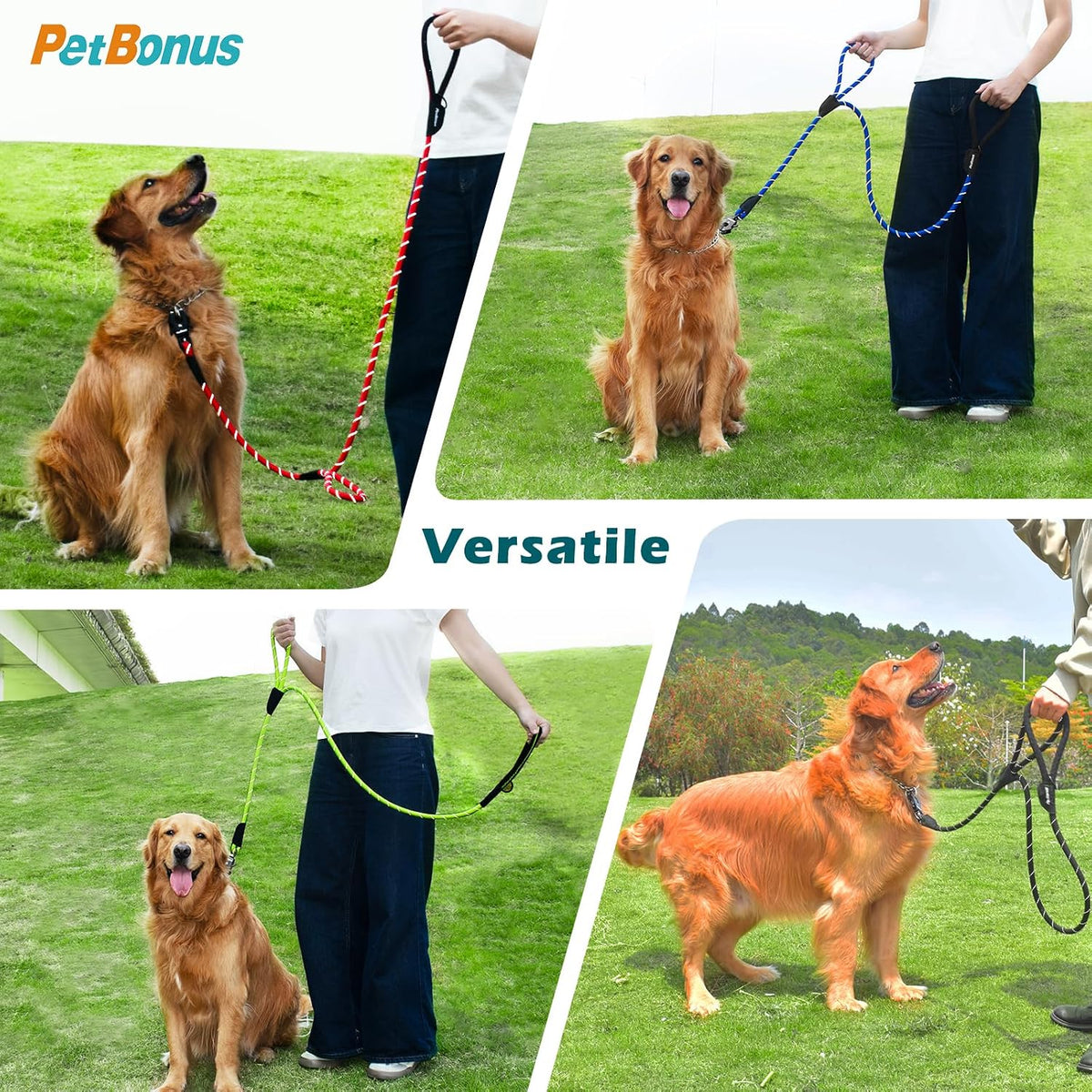 Two Handles Dog Leash, 5FT Pet Rope Leash with Quick Release Clip
