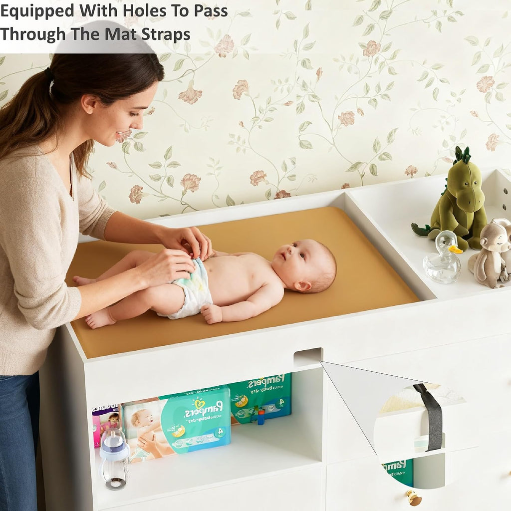 Wooden Baby Changing Table Dresser,Diaper Changing Table with Large Tabletop,4 Drawers, Open Storage Space & Side