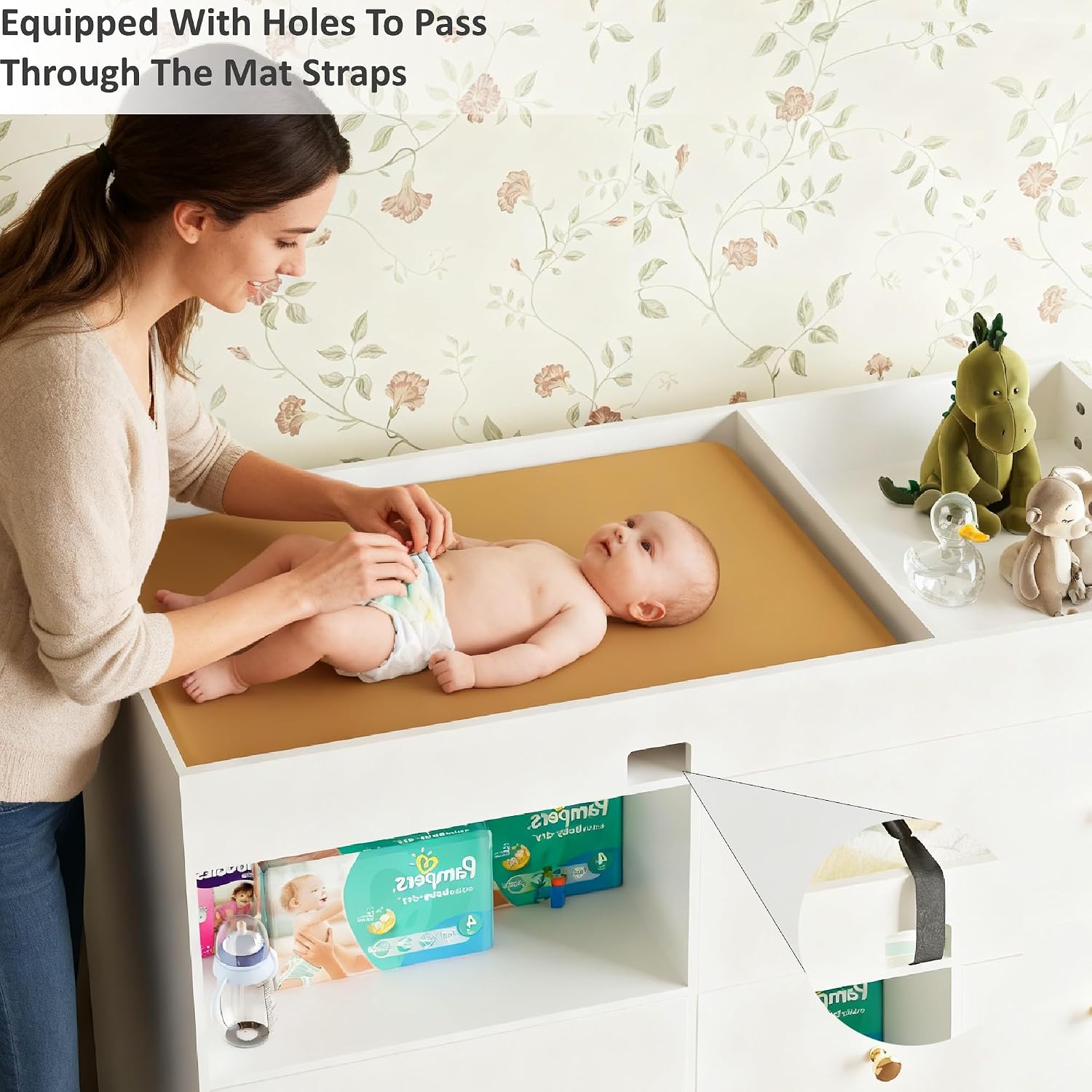 Wooden Baby Changing Table Dresser,Diaper Changing Table with Large Tabletop,4 Drawers, Open Storage Space & Side