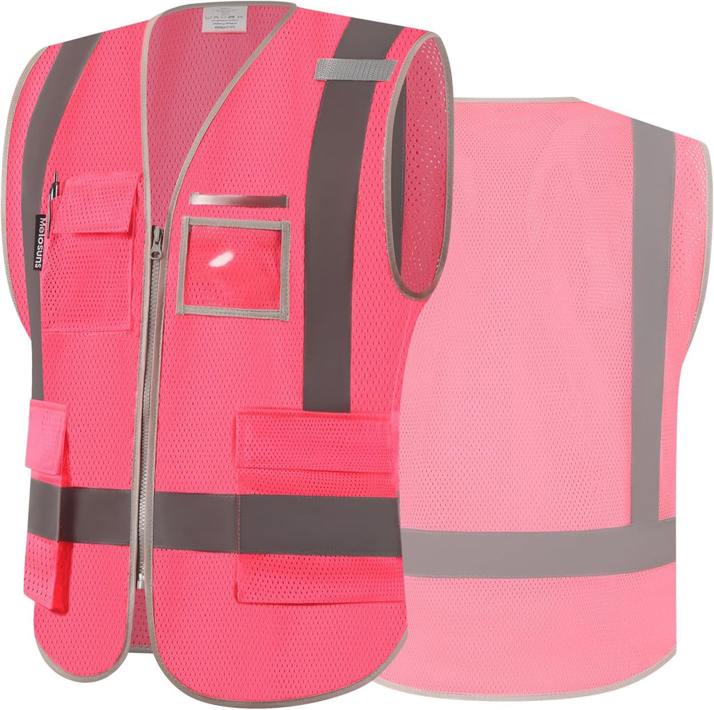 High Visibility Reflective Safety Vest with Zipper Hi Vis Mesh Safety Vests with Pockets Meets ANSI/ISEA Standards
