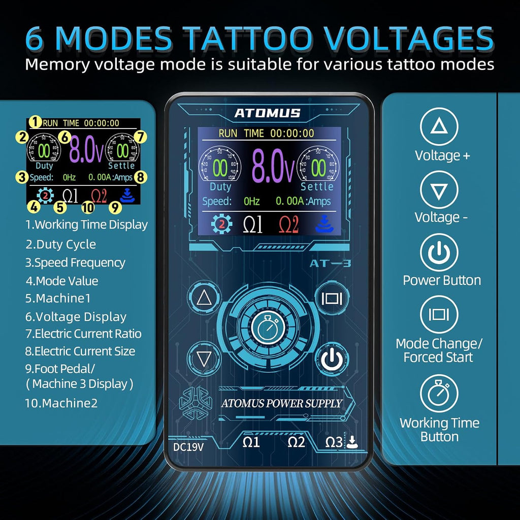 Tattoo Power Supply Touch Screen Digital LCD Power Supply with Clip Cord Foot Pedal Connection Port for Tattoo Machines