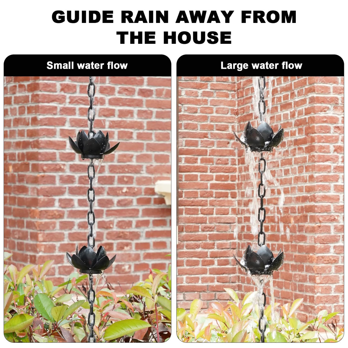 8.5ft Black Lotus Rain Chain for Gutter Downspout Outside