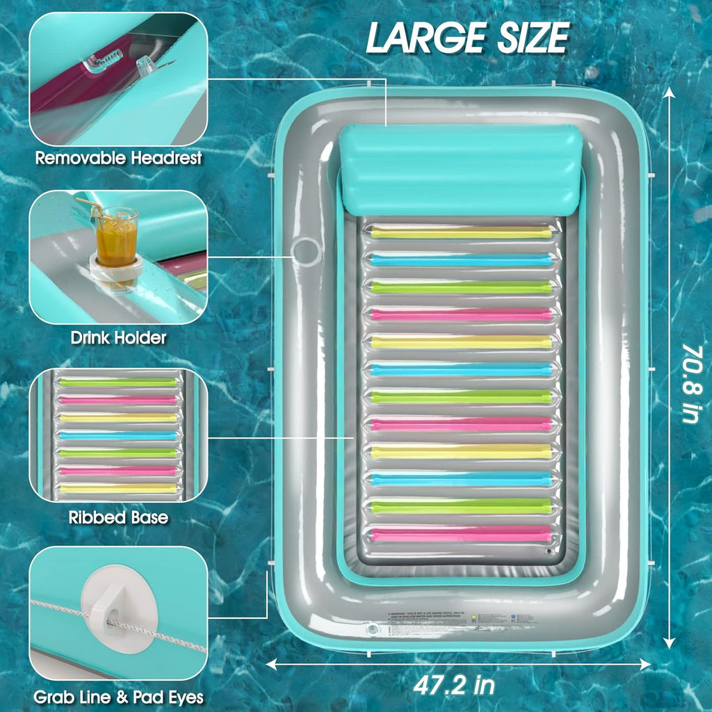 4 in 1 Inflatable Tanning Pool Lounger Float - Sunbathing Lounge Floatie Raft Toys, Water Filled Tanning Bed Mat Pad