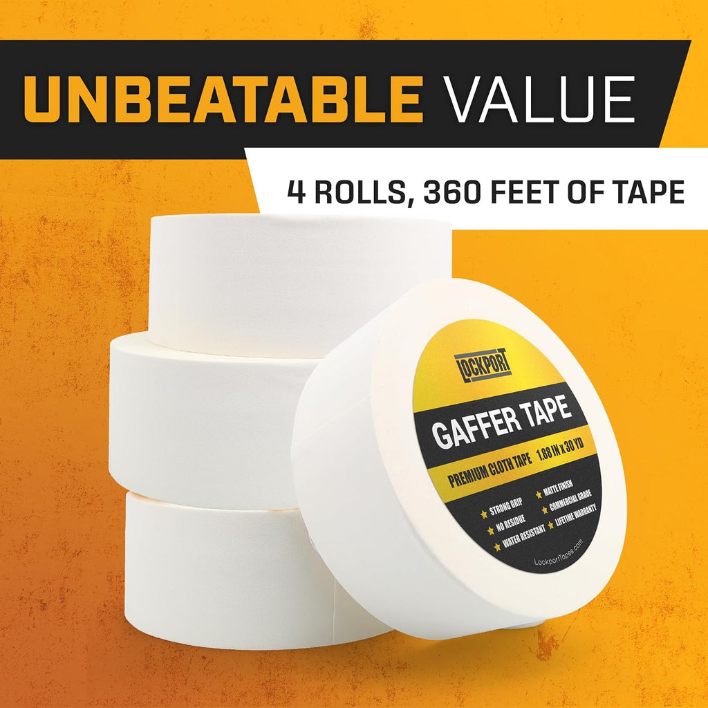 White Gaffer Tape 4 Pack - 2 Inch x 30 Yards Pro Matte Gaff Tape