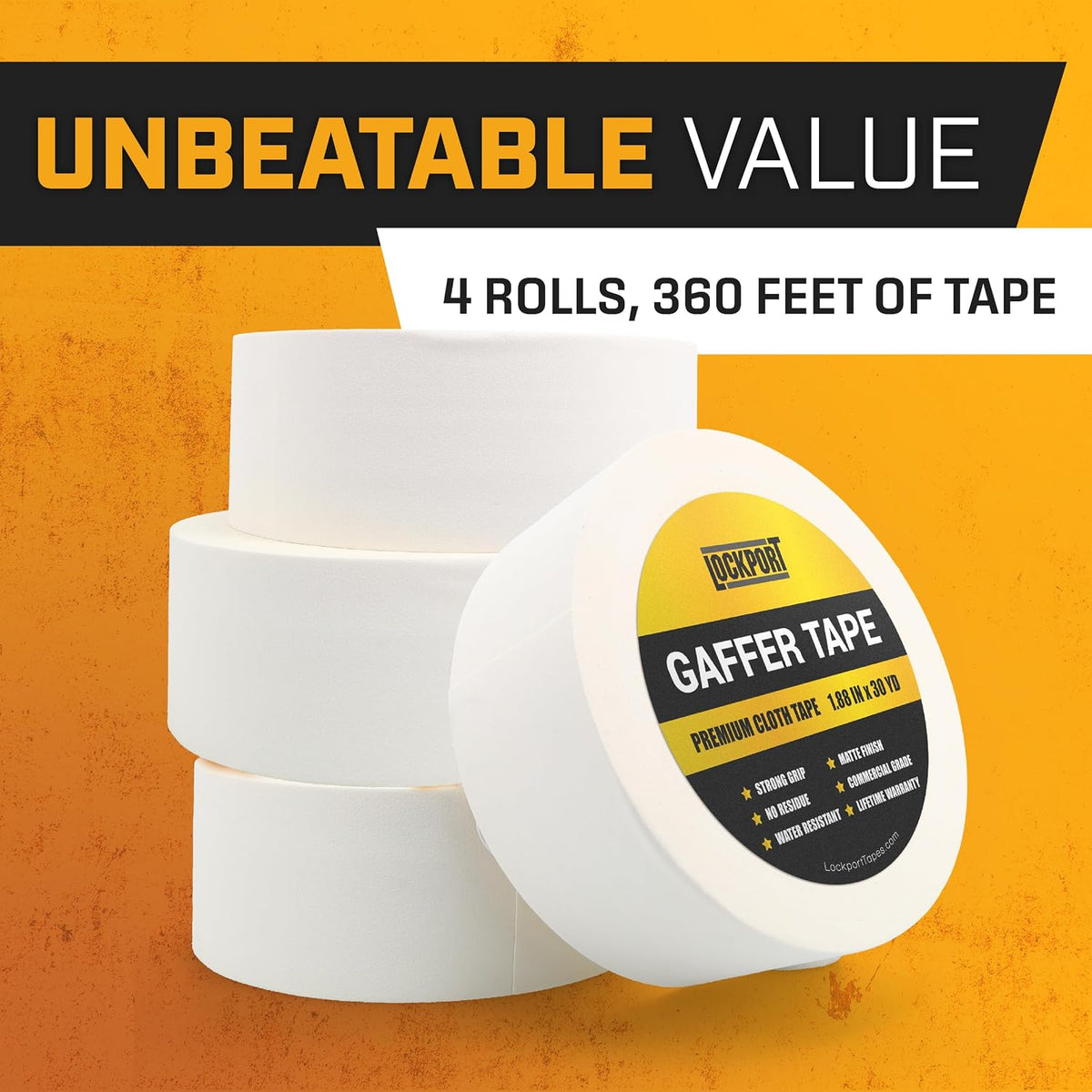 White Gaffer Tape 4 Pack - 2 Inch x 30 Yards Pro Matte Gaff Tape