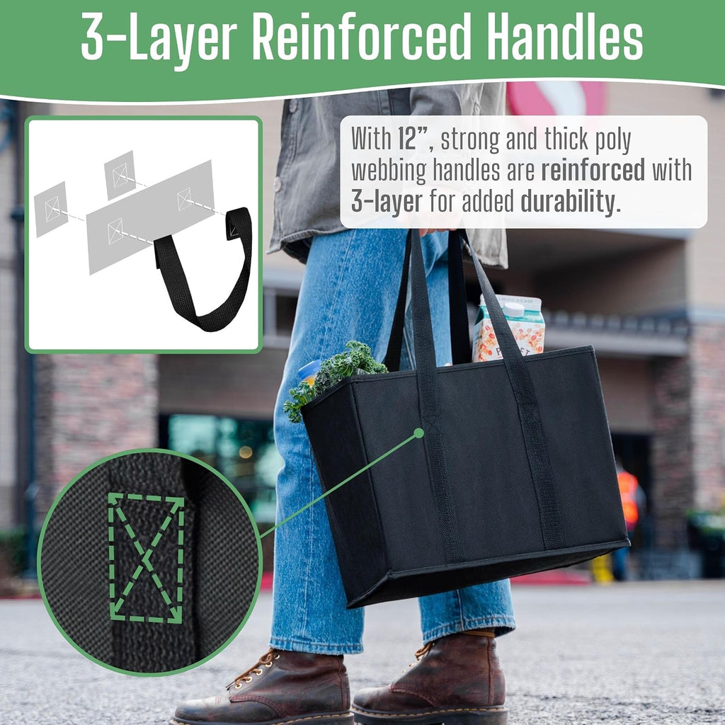 3 Pack Reusable Grocery Shopping Bags Utility Tote w/Sturdy Handles