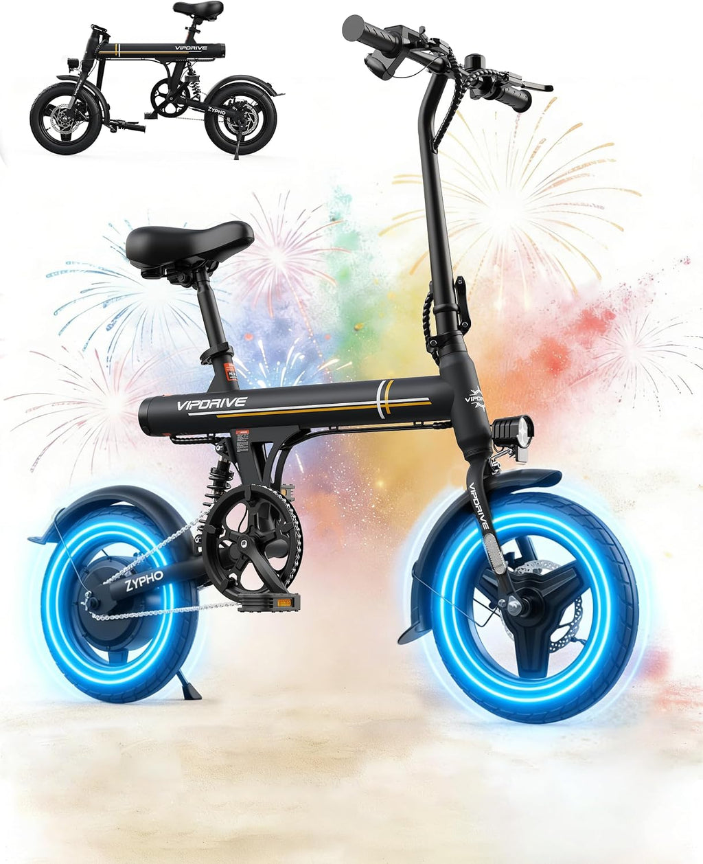 14'' Folding Electric Bike for Adults, Peak 500W Ebike | 36V Battery | 3 Riding Modes | UL2849 Certified Foldable