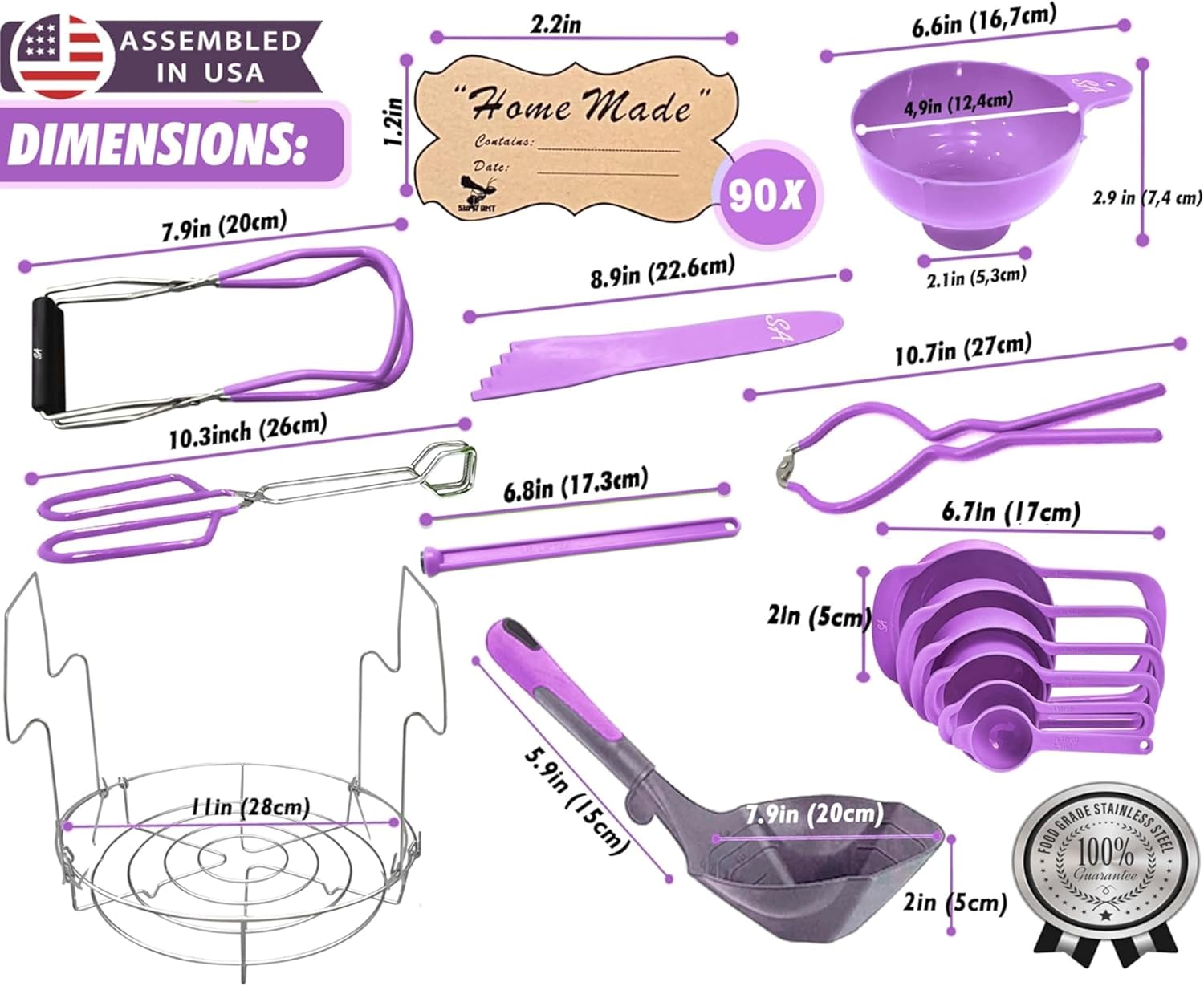 Canning Supplies Starter Kit- Canner Accessories with Canning Rack for Jars, XL Ladle,Wide Mouth Jar Funnel,Jar