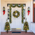 Pre-lit Christmas Tree 5-Piece Set with LED Lights, Christmas Garlands, Wreath and Set of 2 Entrance Trees Artificial