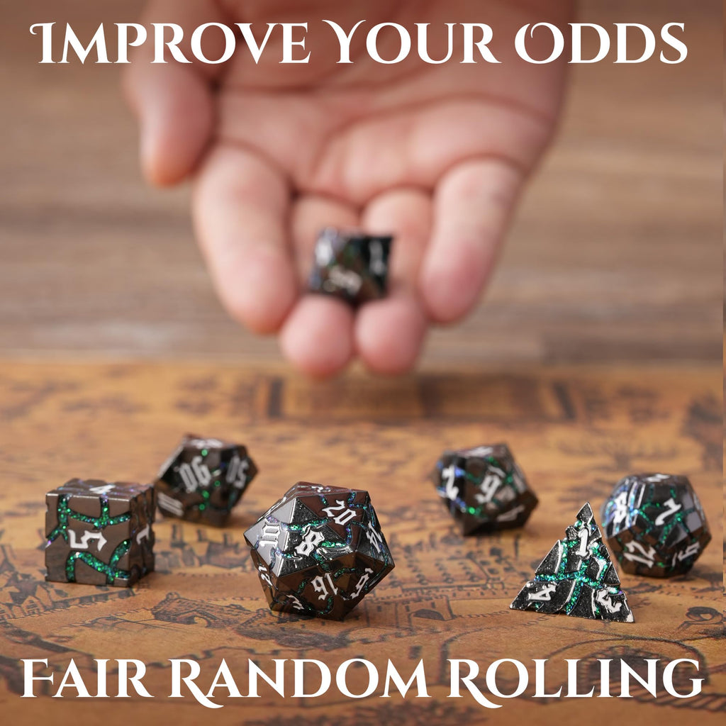 Metal Dice - Ancient Cracked - Black Green Glitter Cracks
