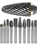 Carbide Burr Set 1/4" Shank 10-Pc 8mm Head with Clear Storage Box