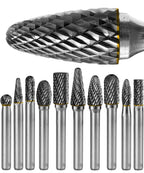 Carbide Burr Set 1/4" Shank 10-Pc 8mm Head with Clear Storage Box